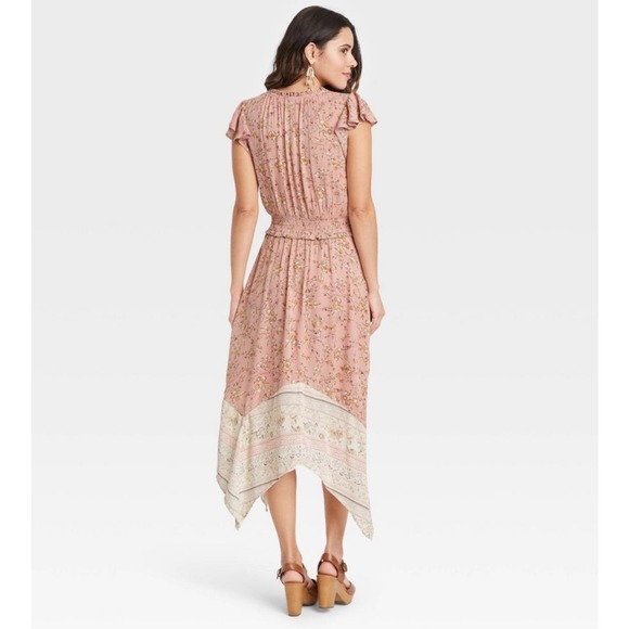 Knox Rose Pale Blush Floral Flutter Short Sleeve Smocked Waist Dress Boho xxl - Picture 2 of 14